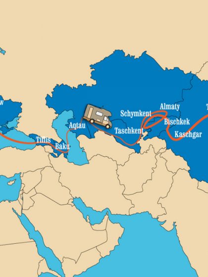 Karte der Reise mit dem Auto nach Cina