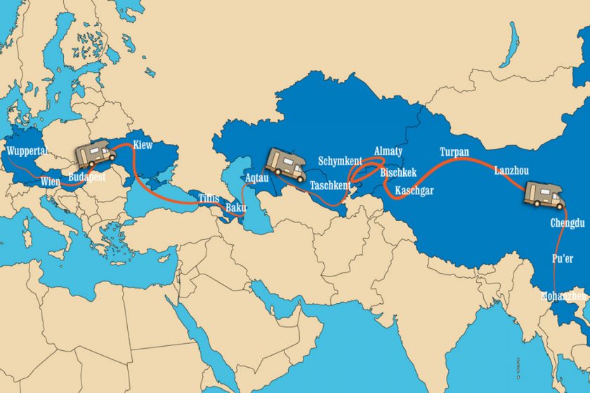 Karte der Reise mit dem Auto nach Cina